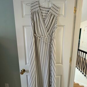 Calvin Klein Blue and White Sleeveless Maxi Sundress Faux wrap